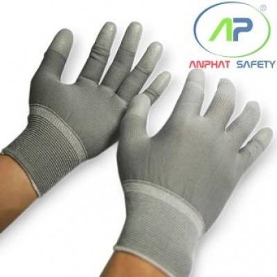 Găng tay thun phủ PU ngón tay (màu xám) không viền size S